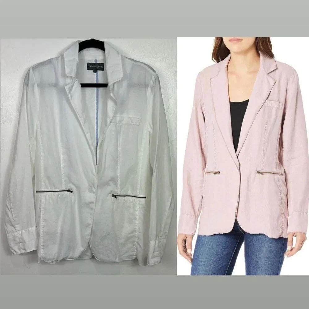 Michael Stars Deconstructed Woven Linen Blazer Jacket With Pockets Size L